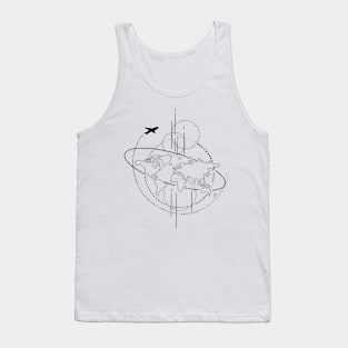 Flat earth line art minimalist illustration with plane Tank Top